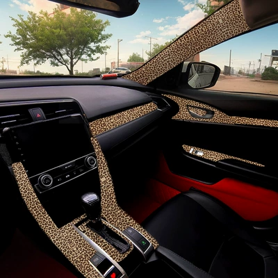 Cross-Border Car A/B Pillar Universal Self-Adhesive Leopard Print Fabric National Trend Modification Personalized Interior Accessories Film