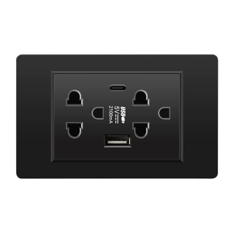 Черная настенная панельная розетка с 118 тип switch, тайваньская розетка с 20W type-C, шесть отверстий