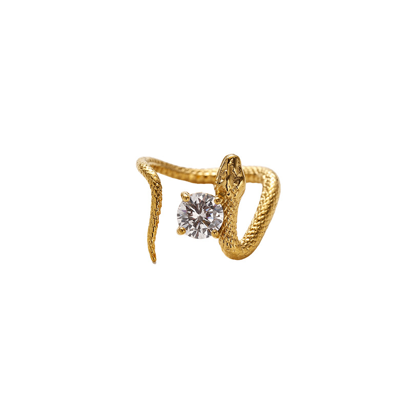 Tina transfronterizo año de la serpiente retro nicho de alta sensación orejas zircon oro medieval apertura ajustable anillo de serpiente