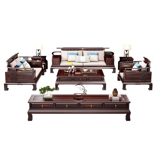New Chinese style all solid wood ebony wood sofa winter and summer combination classical living room with carved wooden complete set of furniture