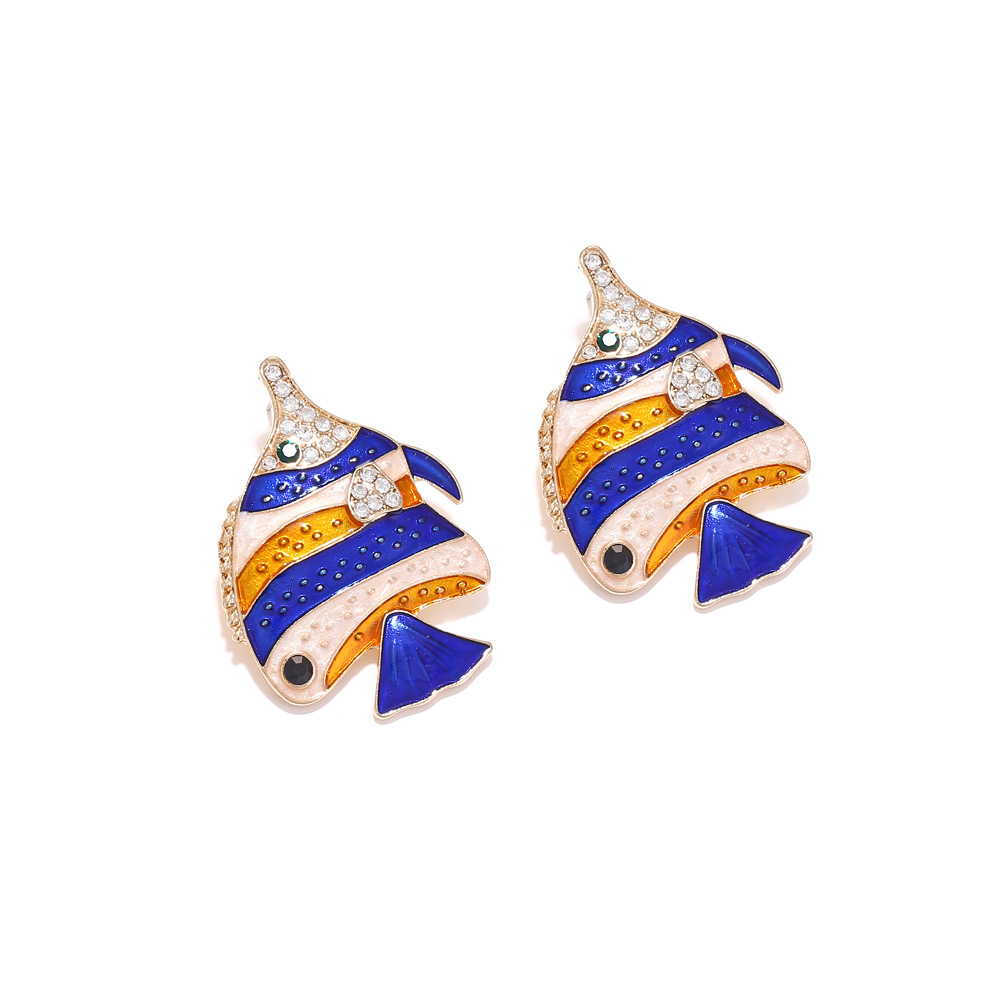 1 Pair Casual Beach Fish Enamel Inlay Zinc Alloy Rhinestones Ear Studs display picture 6