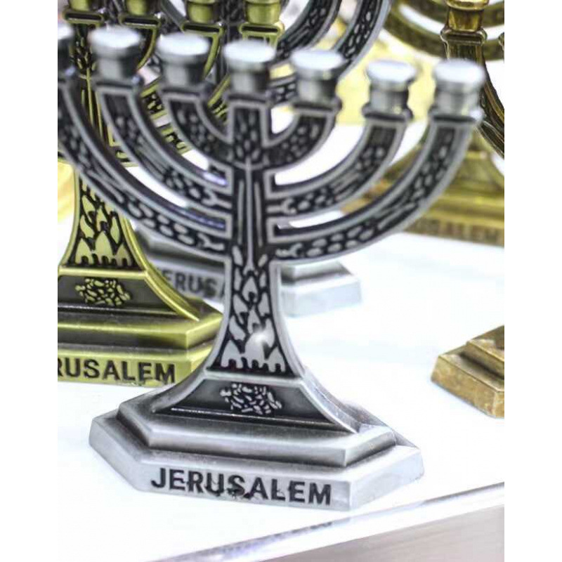 Landelaria de oro judía israelí candelabros de metal artesanía iglesia decoración de candelabros siete cabezas