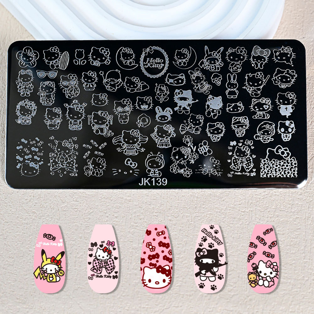 Cross-Border Big-Name Hello Kitty Pattern Nail Art Printing Steel Plate Stainless Steel Cartoon Cute Kt Cat Nail Art Transfer Steel Plate