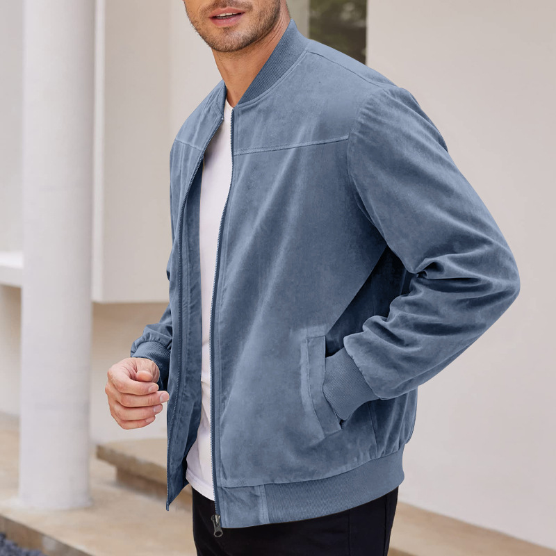 Men's Bomber Jacket Suede Zip Up Casual Jacket For Autumn_voghion.com