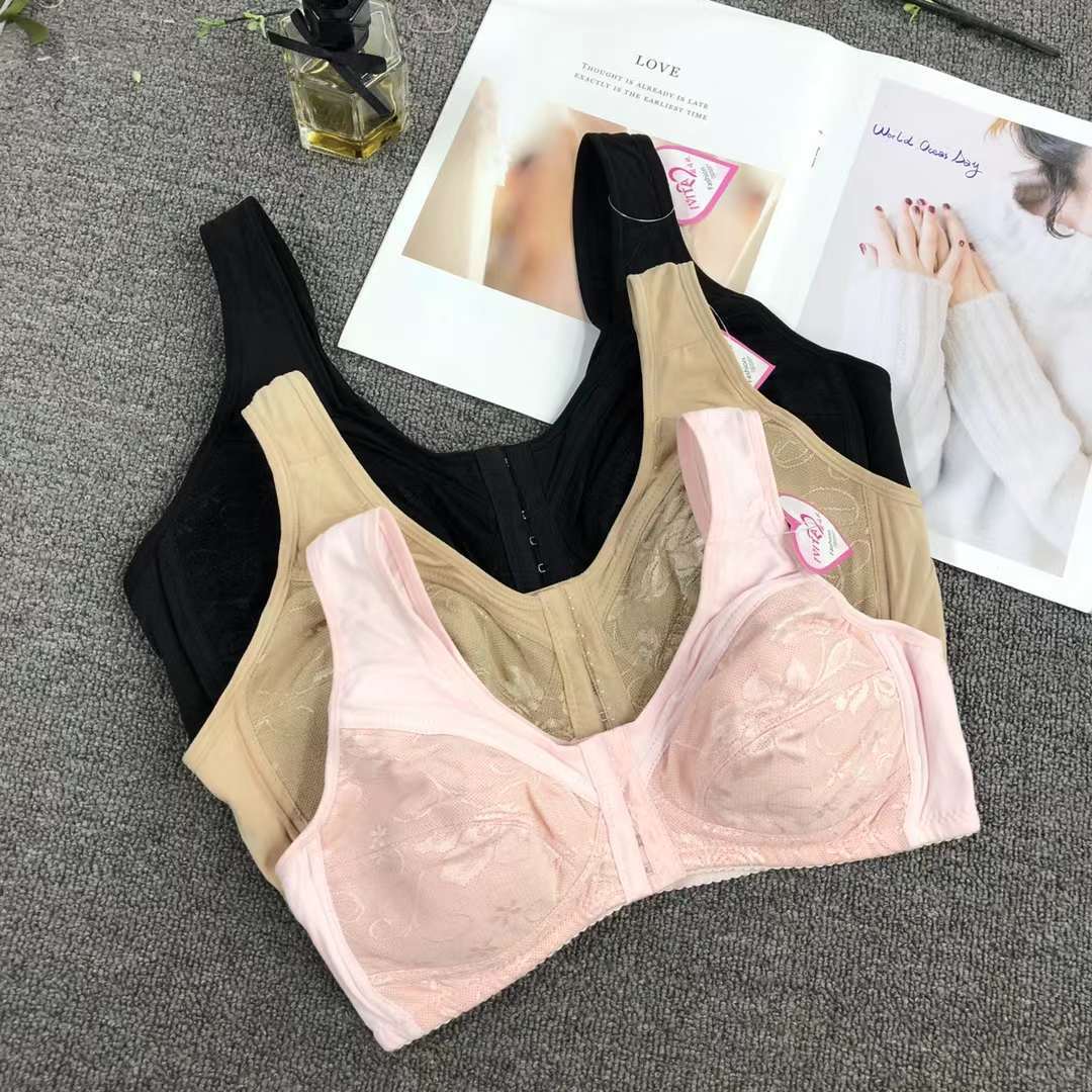 Sujetador de ropa interior de hebilla frontal de mamá transfronteriza delgada de algodón de mediana edad y ancianos sujetador inalámbrico de algodón empuja hacia arriba más sujetador de tamaño