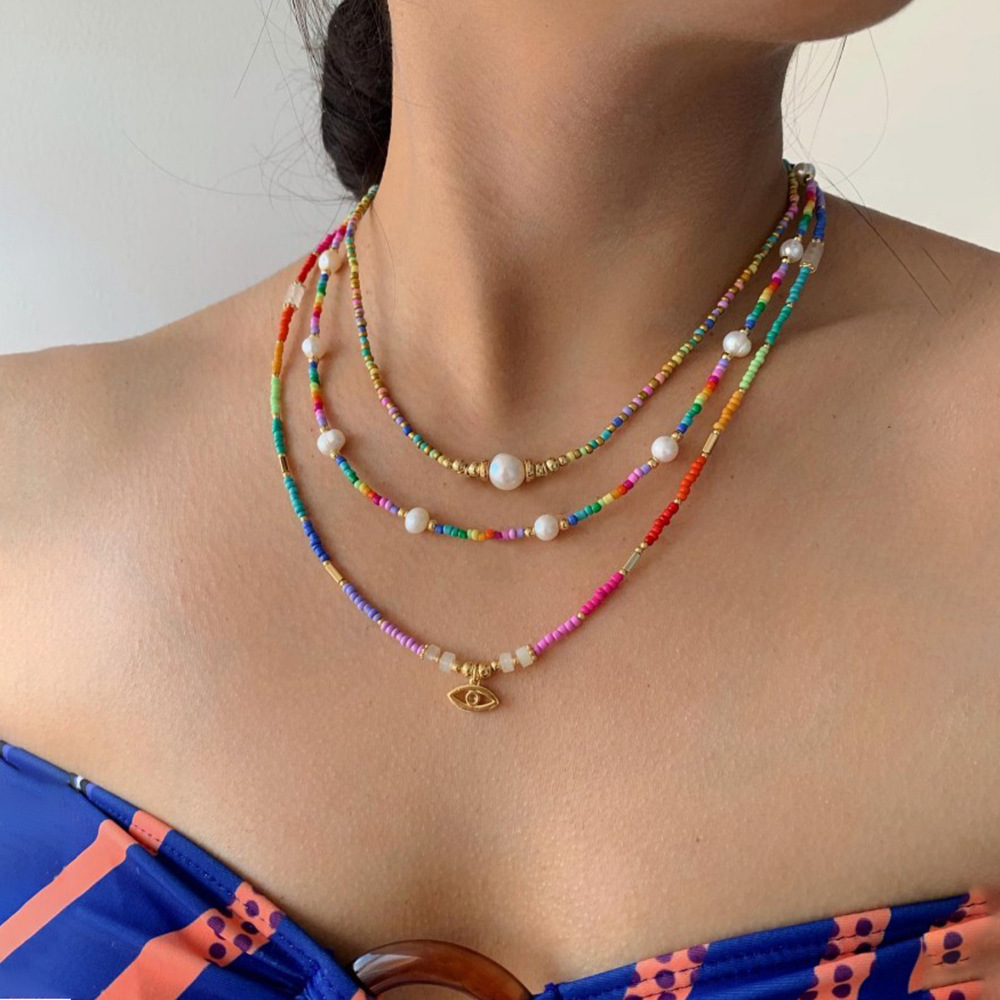 13g Weight Vacation Colorful Mixed Materials Beaded Knitting Women's Necklace