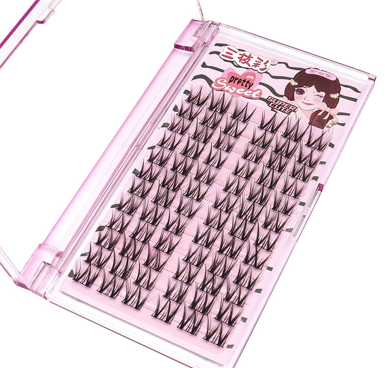 Cluster false eyelashes, double‑pointed wheat‑ear style, natural segmented pre‑made clusters