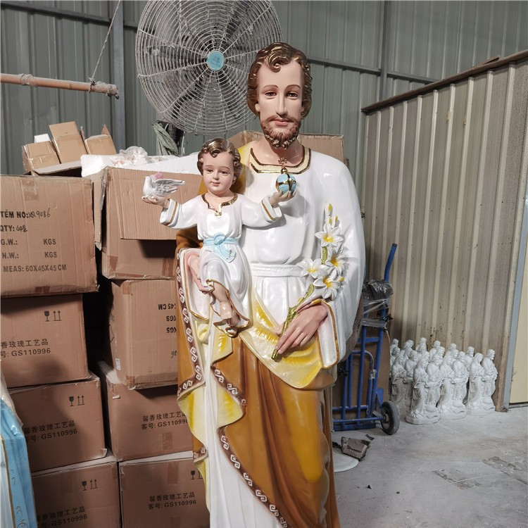 180cm José abraza al niño santo adornos mirando estatuas de fibra de vidrio decoración de la iglesia doméstica