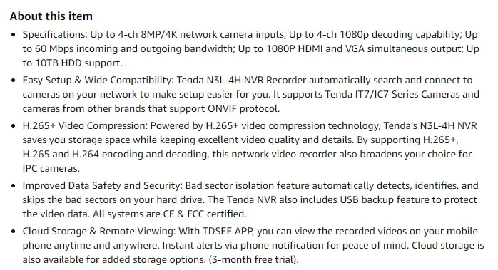 Tenda 16CH 8CH Network Video Recorder Security Camera