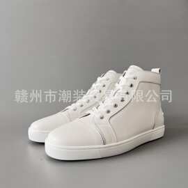 cl andgz男鞋白色牛皮铆钉 高帮红底鞋情侣女鞋运动休闲板鞋