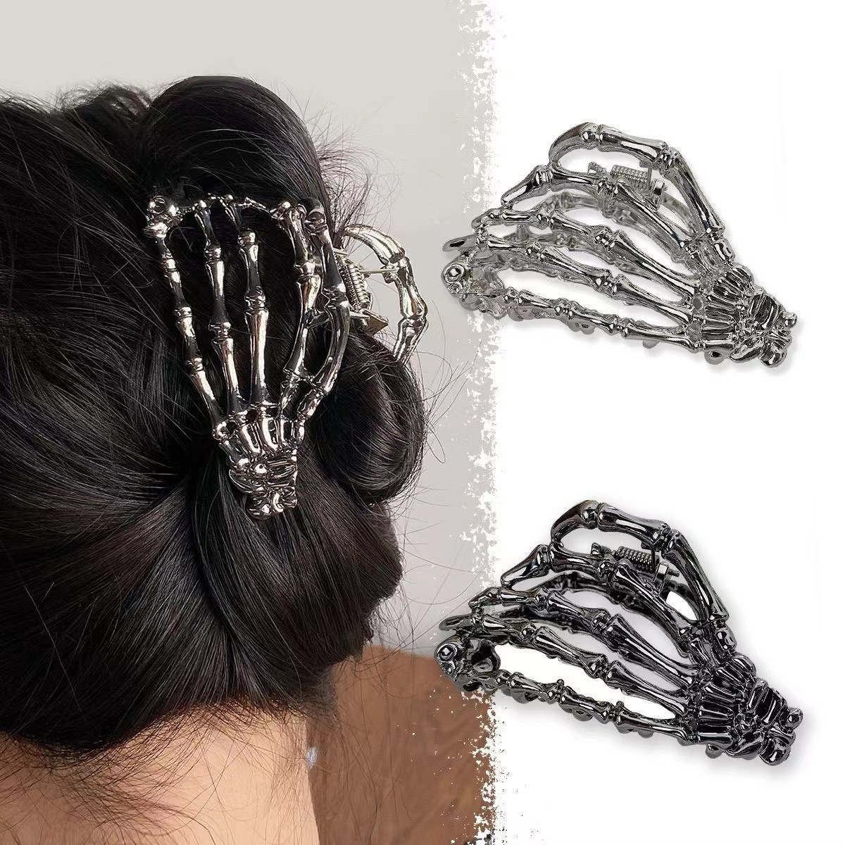 Gothic Ghost Hand Pleated Hair Clip with a High-End Feel, Alloy Hair Claw for Back-Of-Head Updo, Metal Shark Clip, Halloween Hair Accessory