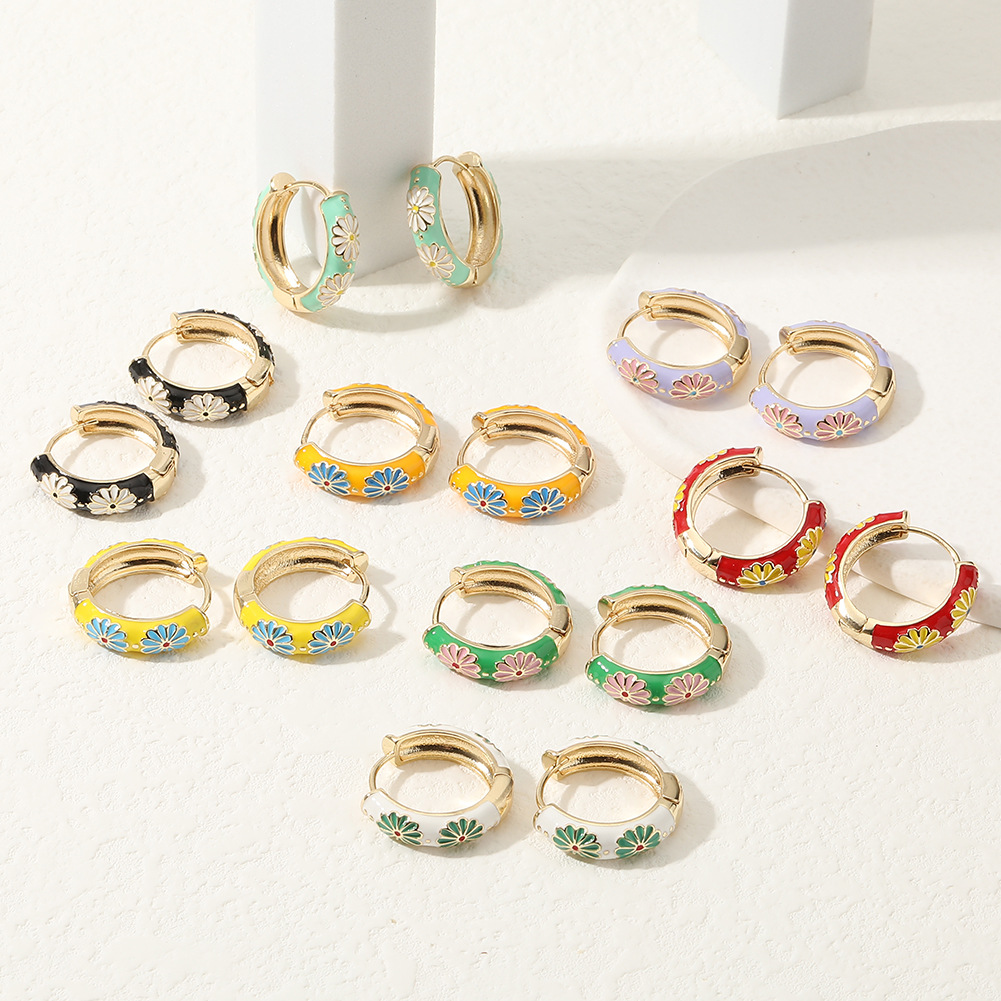 Fashion Flower Copper Hoop Earrings Enamel Copper Earrings