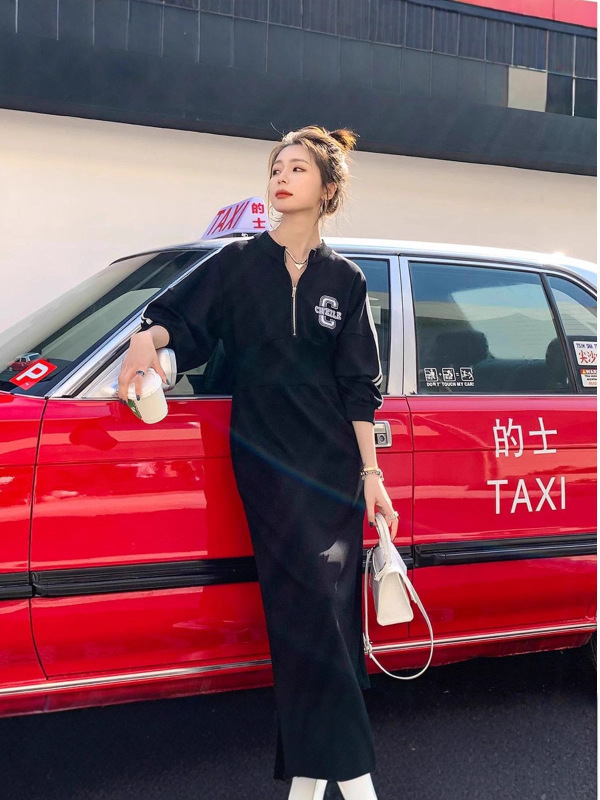 气质中长款显瘦收腰卫衣裙胖妹妹大码女装休闲长袖冬天新款连衣裙|undefined