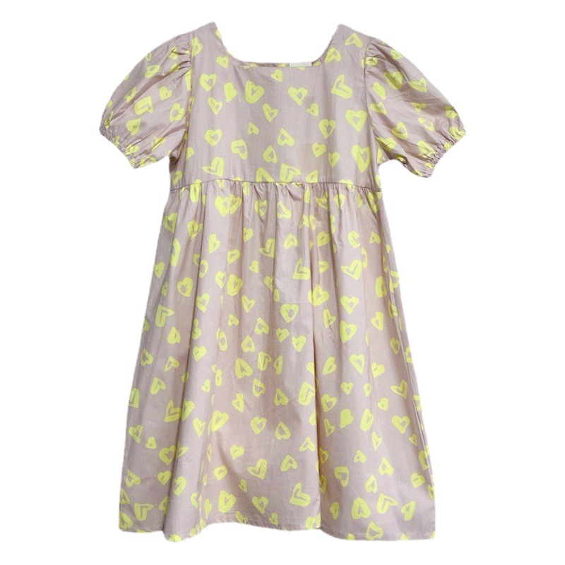 Vestido de niña estilo coreano 2024 verano, nueva ropa infantil elegante, vestido infantil de algodón puro estampado, transpirable y delgado.