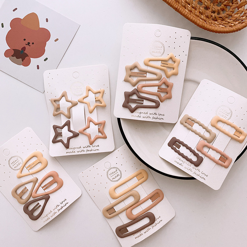 15g Weight Hair Clip Hair Accessories Type 1 Set Quantity Holiday, Daily, Selfie Occasion Metal Material Geometric Pattern Women's Gender Sweet Style New One Card 4 Versatile Basic Frosted Dripping Cream Tea Color BB Clip Five Stars Lovely Heart-Shaped Hair Clips Hair Accessories 3