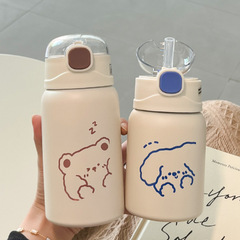 Simple thermos cup for girls with straw cup ins style high-looking 304 stainless steel water cup for students and children