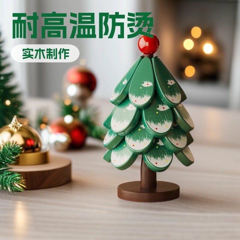 Árbol de Navidad transfronterizo almohadilla aislante de madera sólida un árbol taza almohadilla decoración de mesa de comedor creativa anti-corrosión almohadilla de tazón resistente a altas temperaturas
