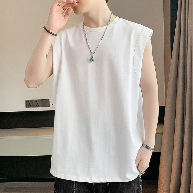 Men's pure cotton vest, summer thin style, hurdle sports breathable base layer, solid color sleeveless trendy men's clothing