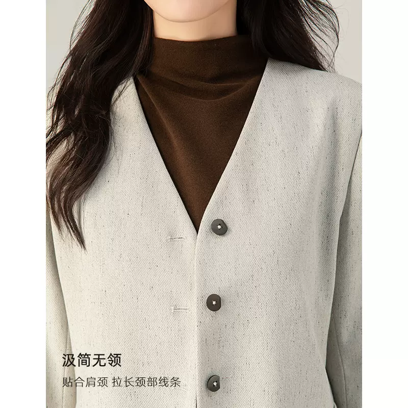 鑫阁 2025秋新款V领短外套女小个子短款上衣女士设计感小西装外套