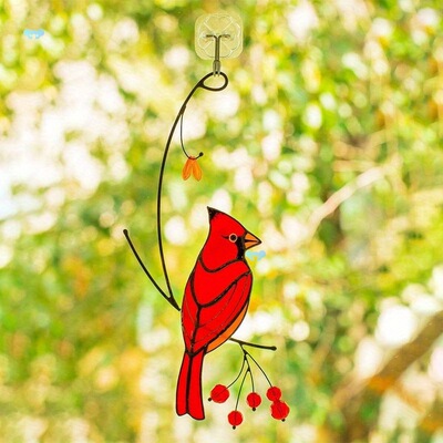 1pc Cardinal Bird Stained Glass Ornament Epoxy Craft Home|ru