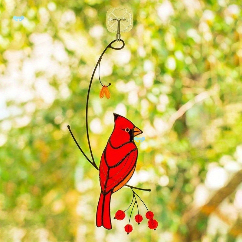 1pc Cardinal Bird Stained Glass Ornament Epoxy Craft Home|ru
