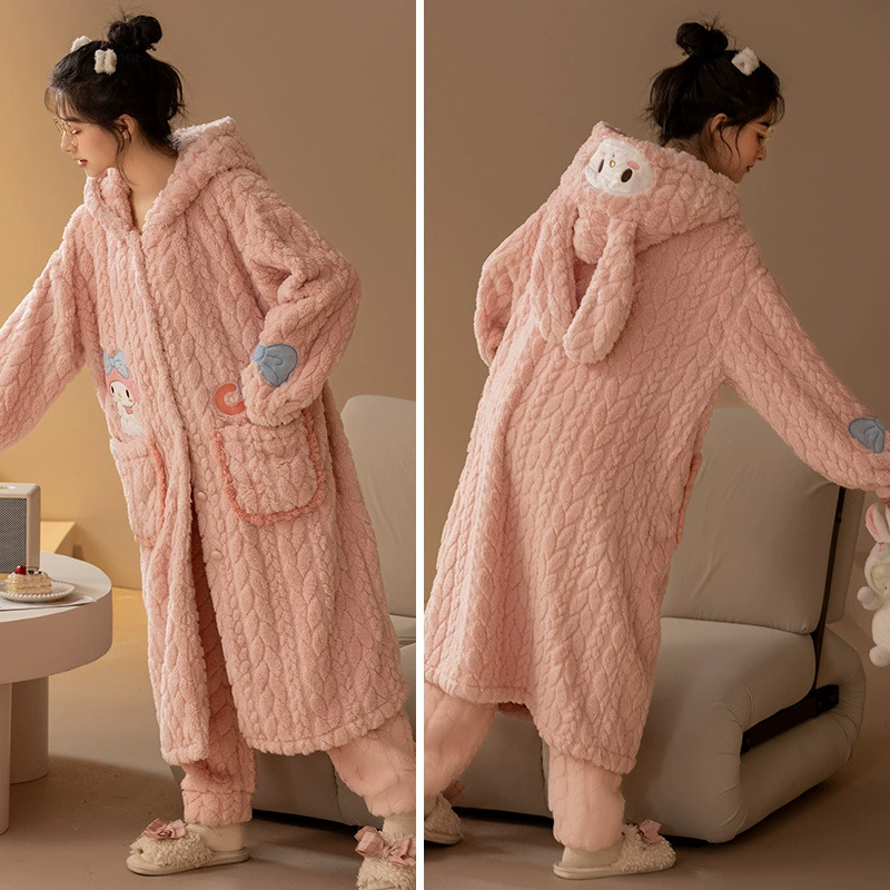 Милый зимний халат, fleece коралловый бархат демисезонный пижама, термобелье, увеличенная толщина