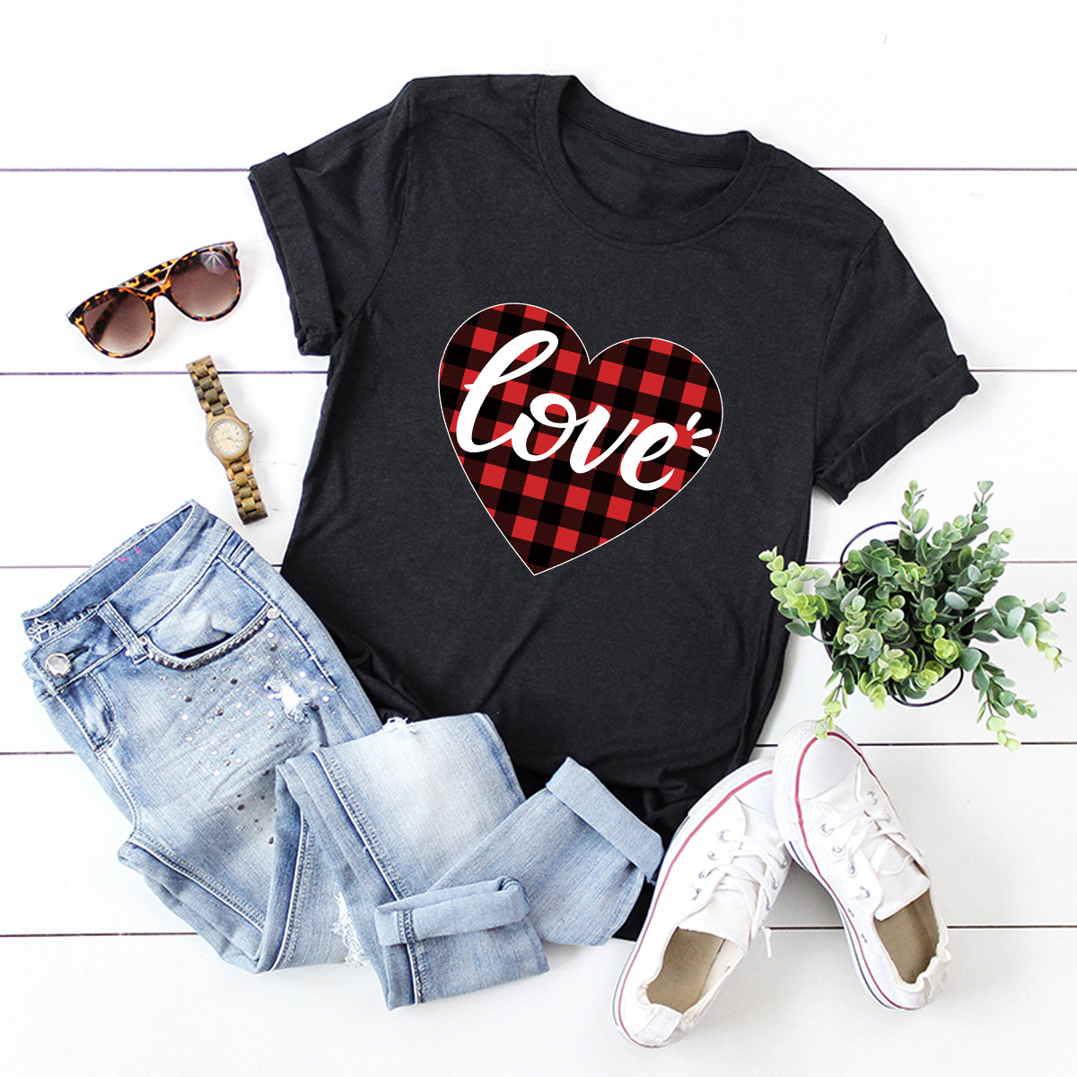 In Stock! Cross-border  Hot European And American Women's Clothing Top Valentine's Day Love Short-sleeved T-shirt For Women display picture 9