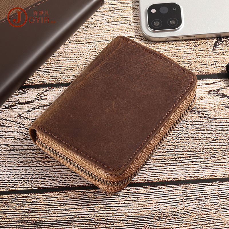 Crazy Horse de cuero RFID anti-magnético titular de la tarjeta de gran capacidad titular de la tarjeta de órgano bolsa titular de la tarjeta multi-tarjeta de cuero retro monedero