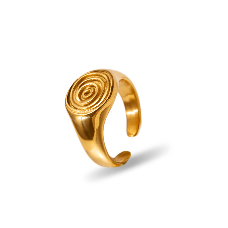 12g Weight PVD Coated Gold Plating Process Real Gold Plated Plating Material Open Rings Classification One Size Ring Size 1 Piece Quantity Holiday, Daily Occasion 304 Stainless Steel Material Geometric Pattern Women's Gender Retro Style Wholesale Jewelry Retro Geometric 304 Stainless Steel 18K Gold Plated Open Rings 3