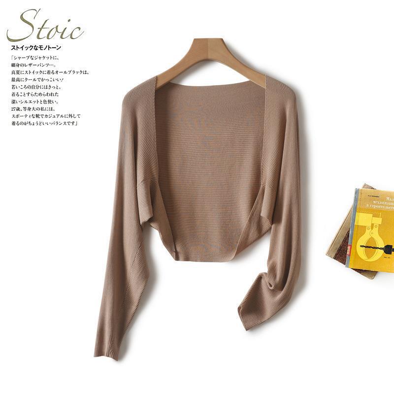 Cross-Border Summer and Autumn Solid Color Casual Short Ice Silk Linen Knit Cardigan Breathable Cover-Up Shawl Anti-Uv Sun Protection