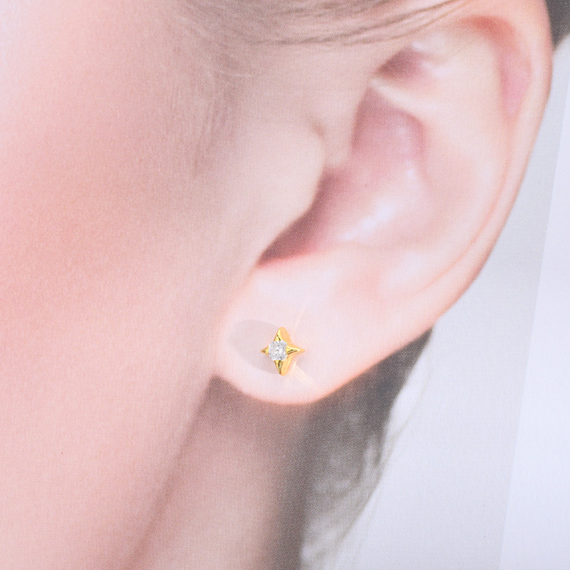 Star Pattern 1 Pair 925 Sterling Silver Rhinestones Star Ear Studs