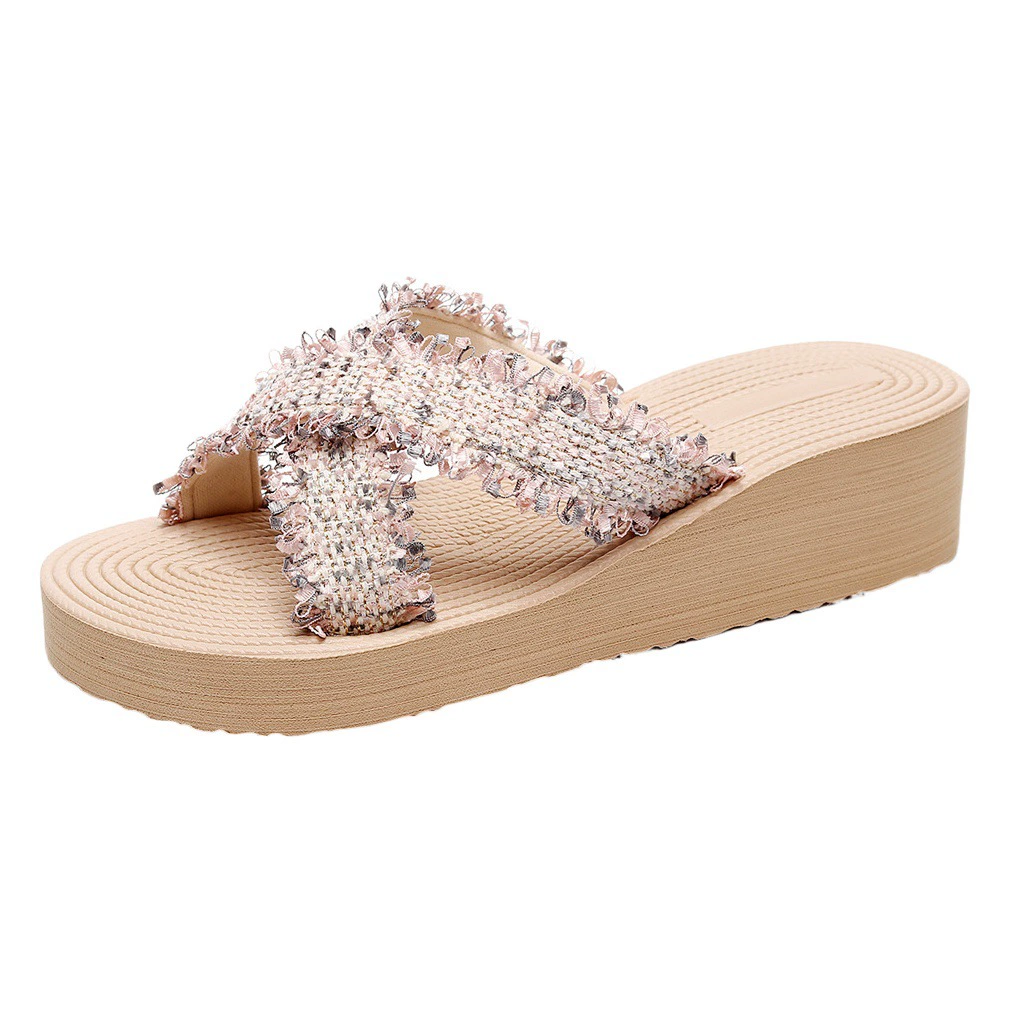 Женские тапочки в стиле Юго-Восточной Азии, Новое поступление на лето, женская верхняя одежда перекрестного кроя, пляжная обувь на толстой подошве, женские тапочки в стиле Шанель