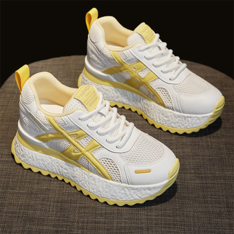 Platform Dad Sneakers for Petite Women 2025 Summer New Trendy Breathable Casual Height-Increasing White Shoes