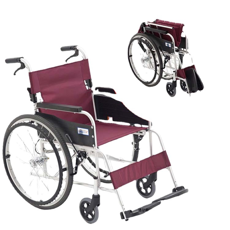 Miki三贵轮椅车MPT-43JL红色轻便折叠老人手推代步车|ms