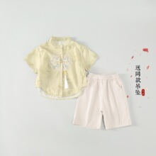 男童新中式汉服套装夏季2025新款中国风周岁礼服男宝刺绣唐装薄款