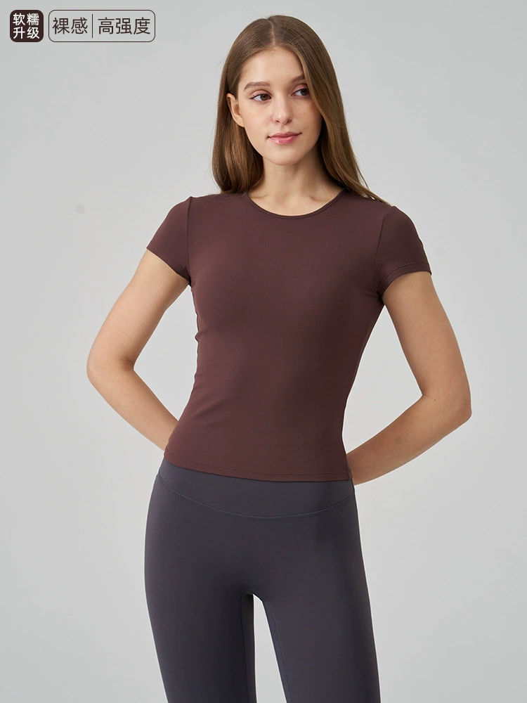 Летняя быстрая сушка спортивная йога одежда, slim fit, круглый воротник, облегающая, с коротким рукавом