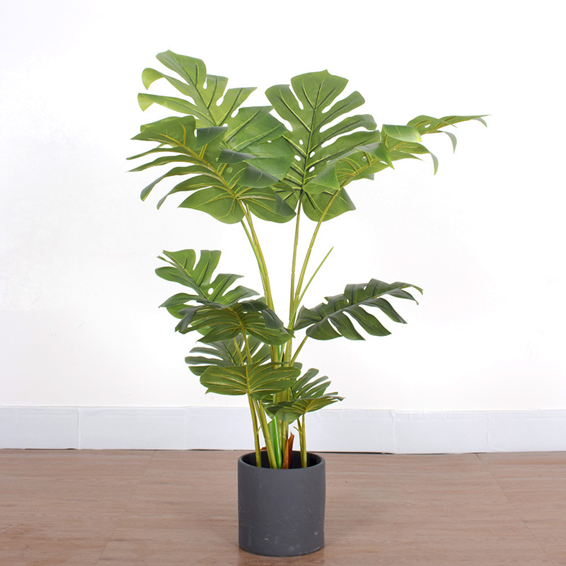 Plantas verdes artificiales de alta gama, bonsái de monstera artificial, plantas en maceta de monstera para decoración de ventanas, plantas artificiales al por mayor