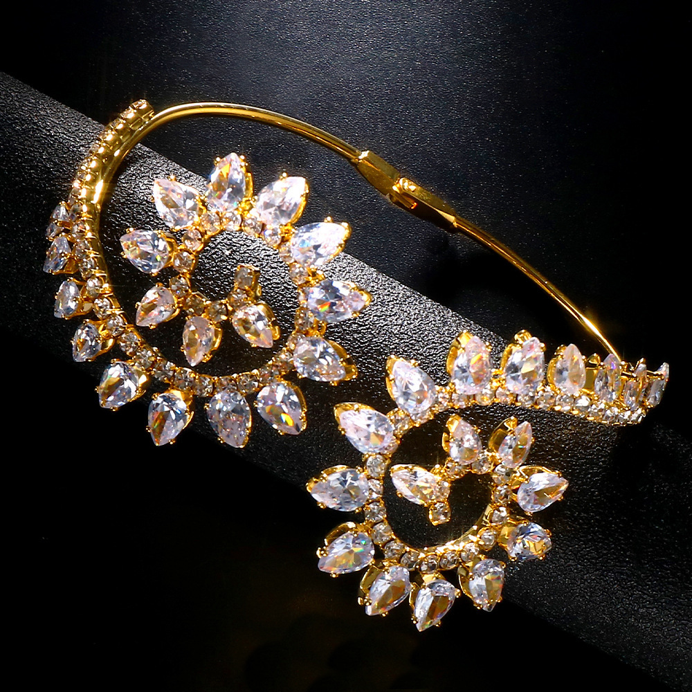 Cruz-frontera retro gota de agua pulsera abierta Mujer con incrustaciones de circón pulsera europea y americana nicho nupcial accesorios pulsera