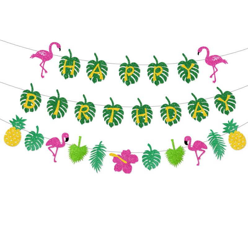 Fiesta de cumpleaños de verano hawaiano decoraciones de bandera de dibujo de fiesta de cumpleaños tropical atmósfera decoración de pancarta colgante