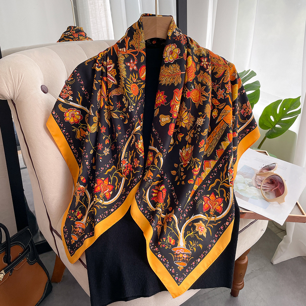 Women's Elegant Tree Leaves Flower Satin Silk Scarf display picture 9