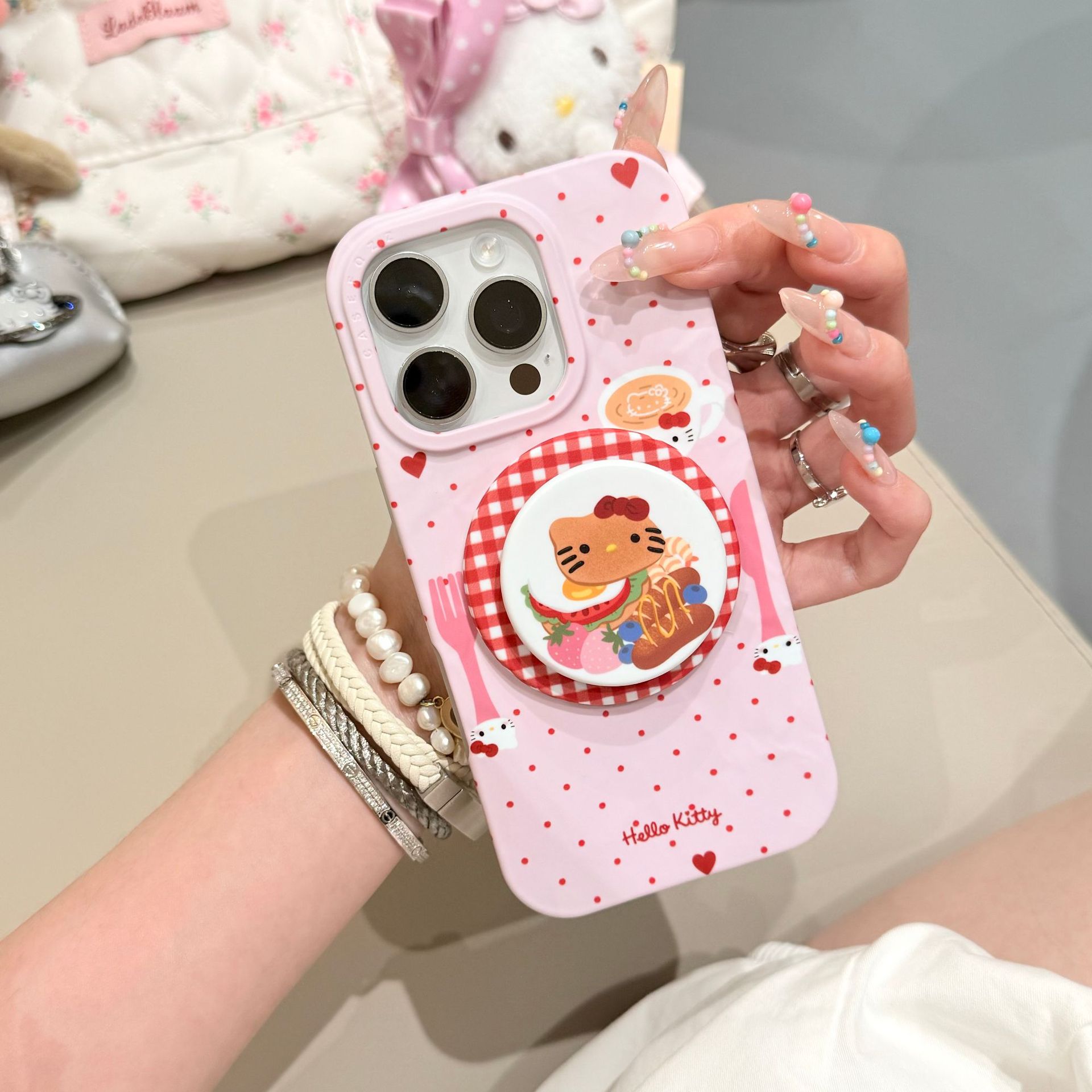 Divertido café con cuchillo y tenedor de lunares de dibujos animados para Apple 16ProMax funda para teléfono móvil 15Pro magnético 14/13 nicho