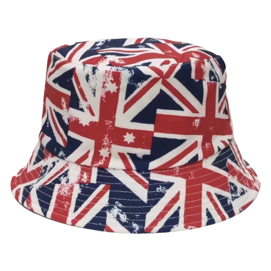 Europa y América transfronteriza nueva bandera británica impresa sombrero de pescador de doble cara sombrero de arroz de cuatro estaciones para hombres y mujeres sombrero de protección solar sombrero para el sol