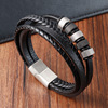 Woven bracelet for black leather stainless steel handmade, genuine leather