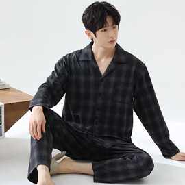 2026新款纯棉款长袖男士睡衣春秋冬季天可外穿男生大码家居服套装