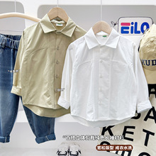 男童长袖衬衫2026春季新款韩版纯色宝宝儿童上衣洋气男童翻领衬衣