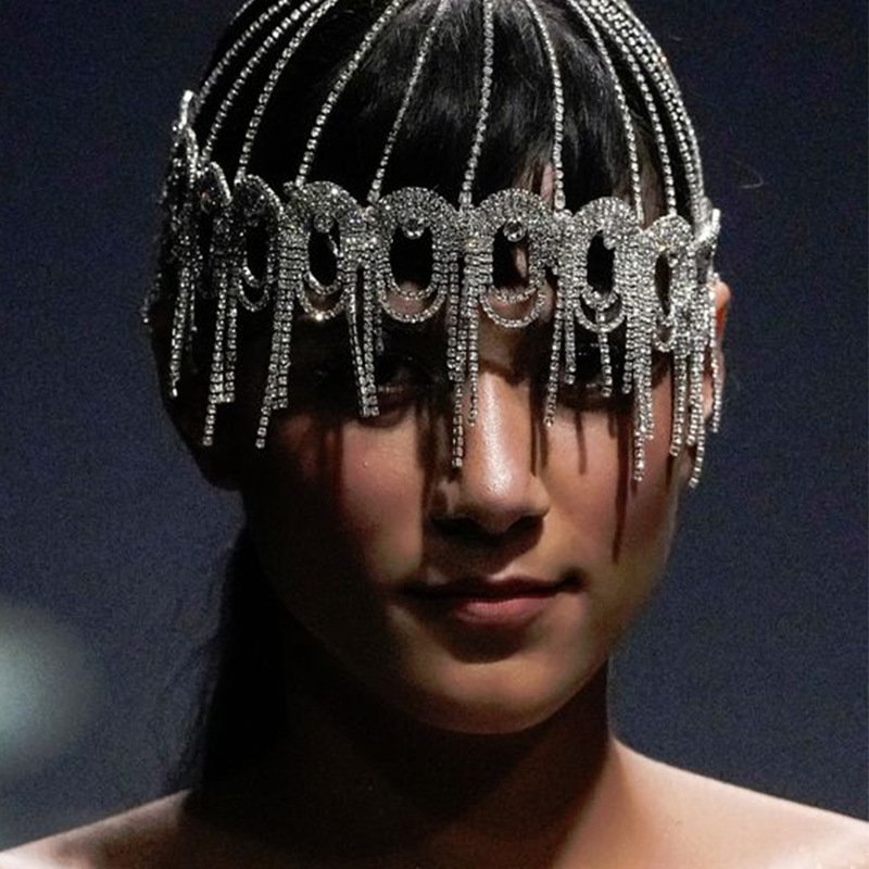 Amazon Venta caliente rhinestone cadena del pelo femenino europeo y americano sexy exagerada multi-capa borla diadema accesorios para el cabello tocado