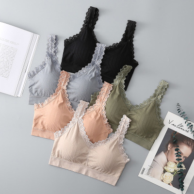 春夏新款透气防走光蕾丝机械纹理黑色光一片式短款抹胸式打底吊带