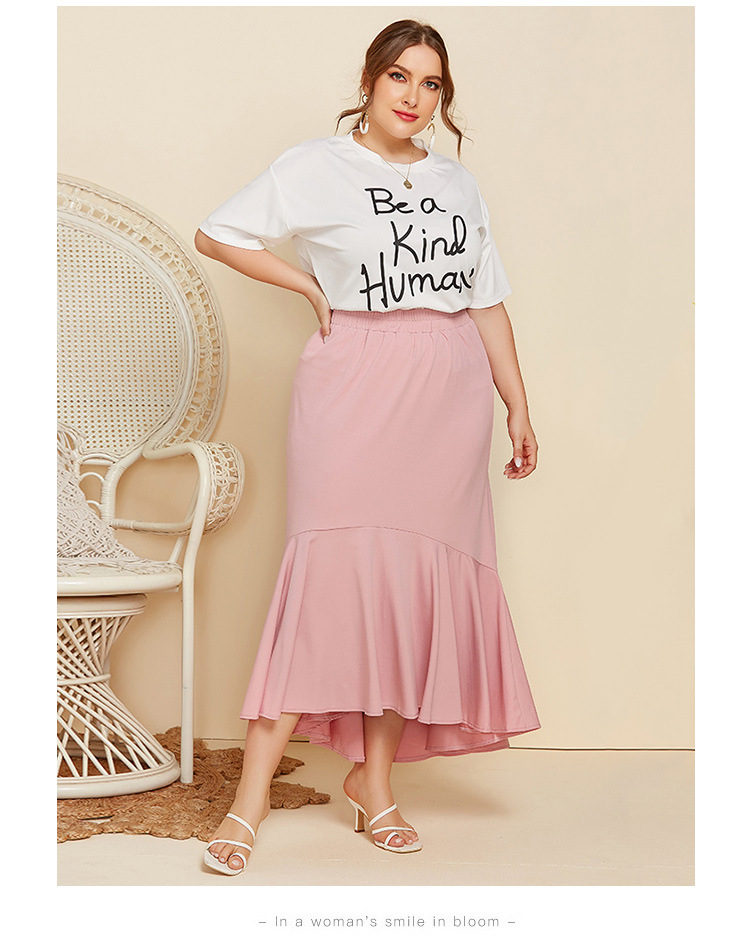 Short-Sleeved Letter Printed Solid Color Loose Pleated Skirt Casual 2 Piece Suit NSJR29896