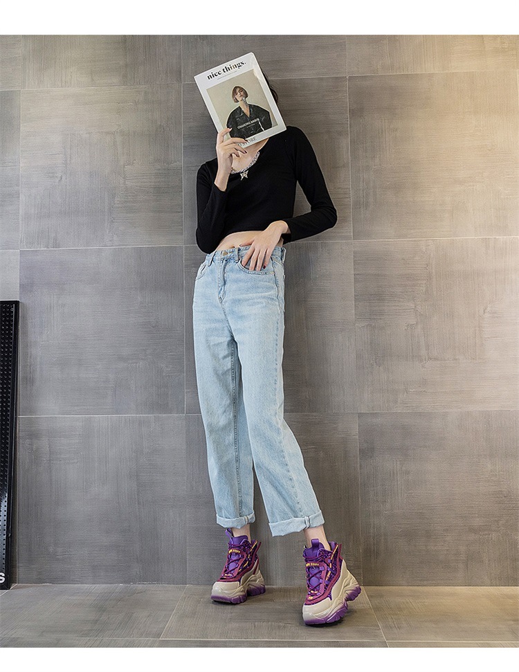 Women's Dad Trainers With Thick Soles And Sequin Detail Casual_voghion.com