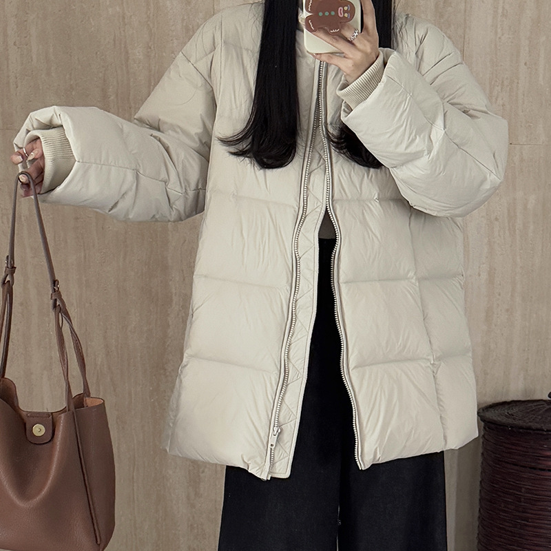 韩系圆领羽绒棉服女中长款2025年新款保暖时尚简约棉衣棉袄外套潮|undefined